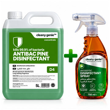 Cleany Genie Antibac Pine Disinfectant 5L + Antiseptic Disinfectant Spray 750ml