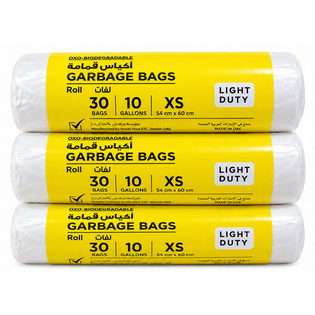 HD Garbage White Rolls XS | 54X60CM | 30 bags | 10 Gallons | 3 rolls