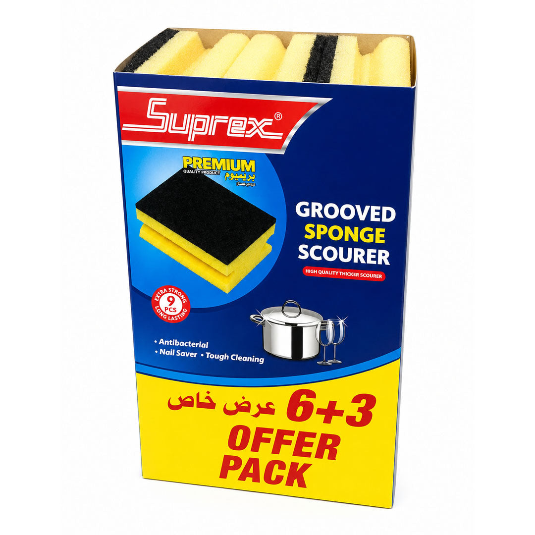 GROOVED SPONGE SCOURER 6+3