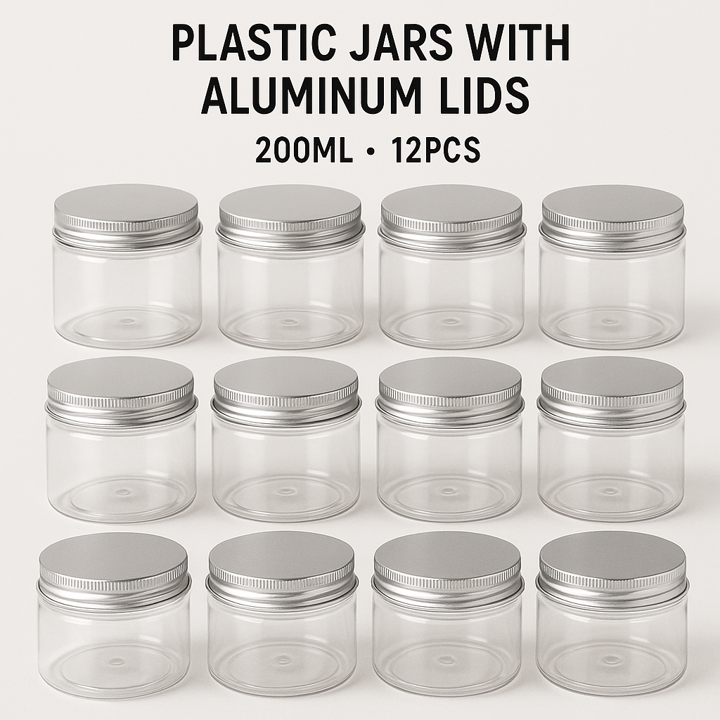 Plastic Jars with Aluminum Lids 200ML 12pcs