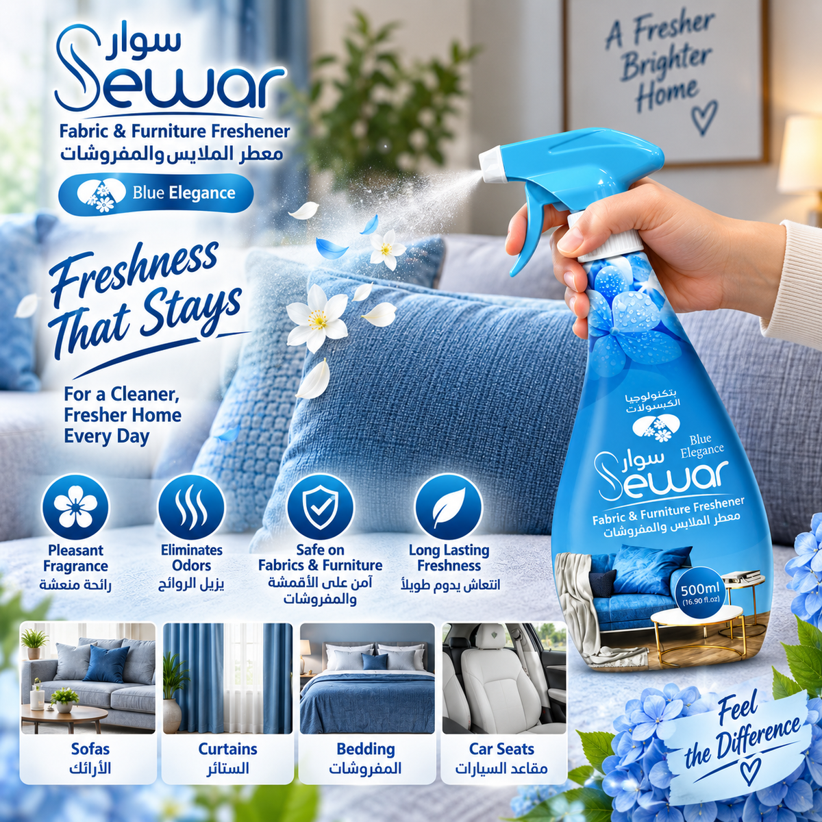 Sewar Fabric & Furniture Freshener 500ml Blue Elegance pack of 12