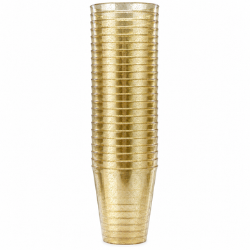 PLSTC. CUPS 10 OZ GOLD GLITTER 25PCS