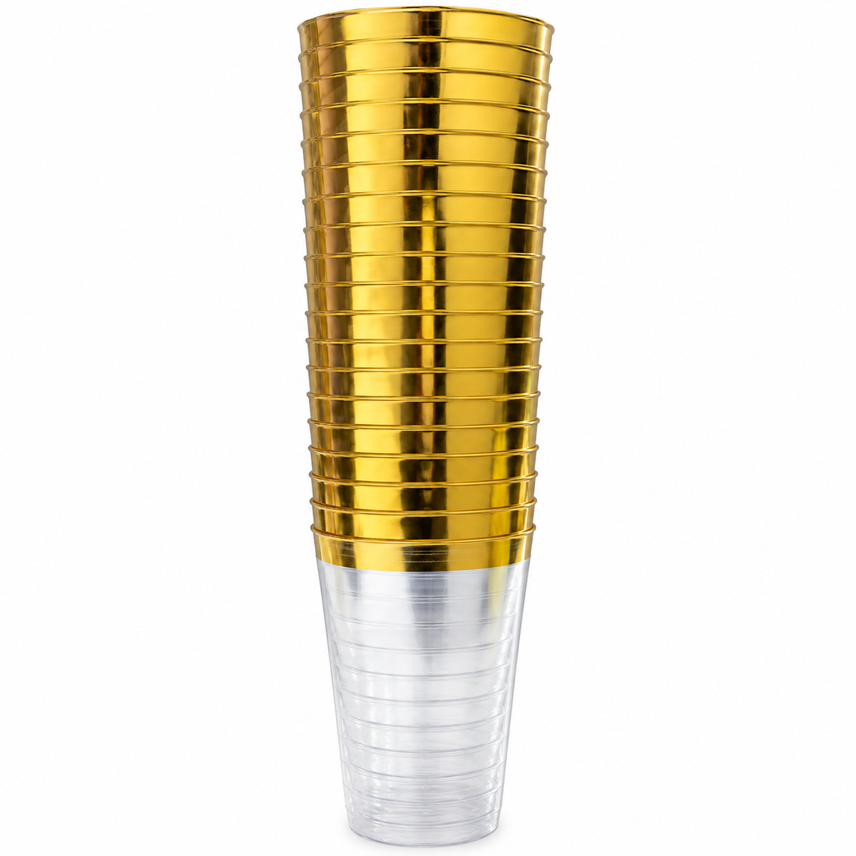 PLSTC. CUP 12OZ CLEAR+GOLD  20PCS