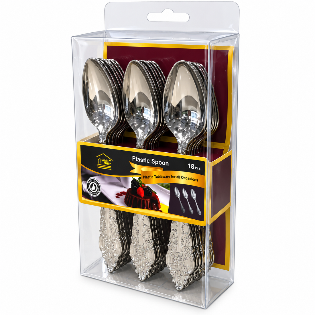 PLASTIC SPOON SILVER 18 Pcs
