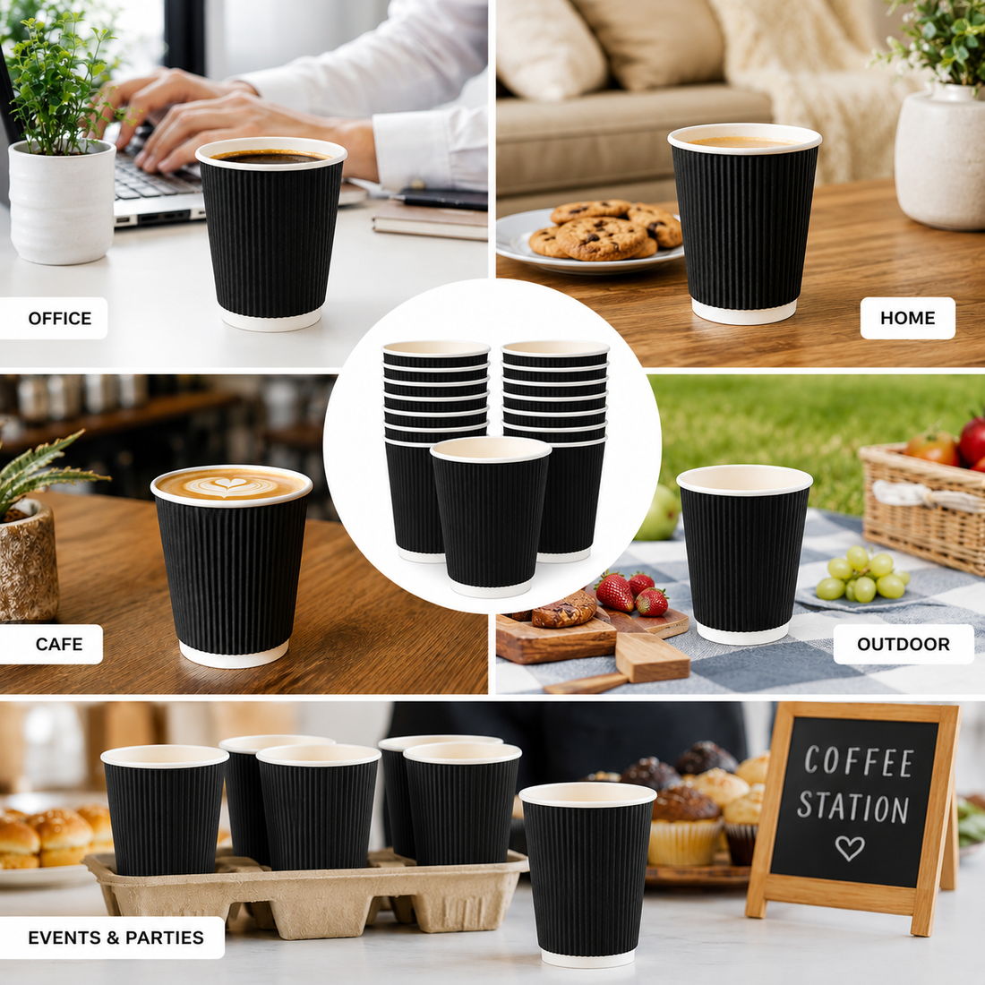 Black Straight Ripple Cup 8OZ Pack of 500