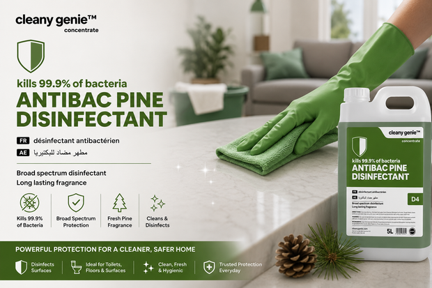 Cleany Genie Antibac Pine Disinfectant 5L + Antiseptic Disinfectant Spray 750ml