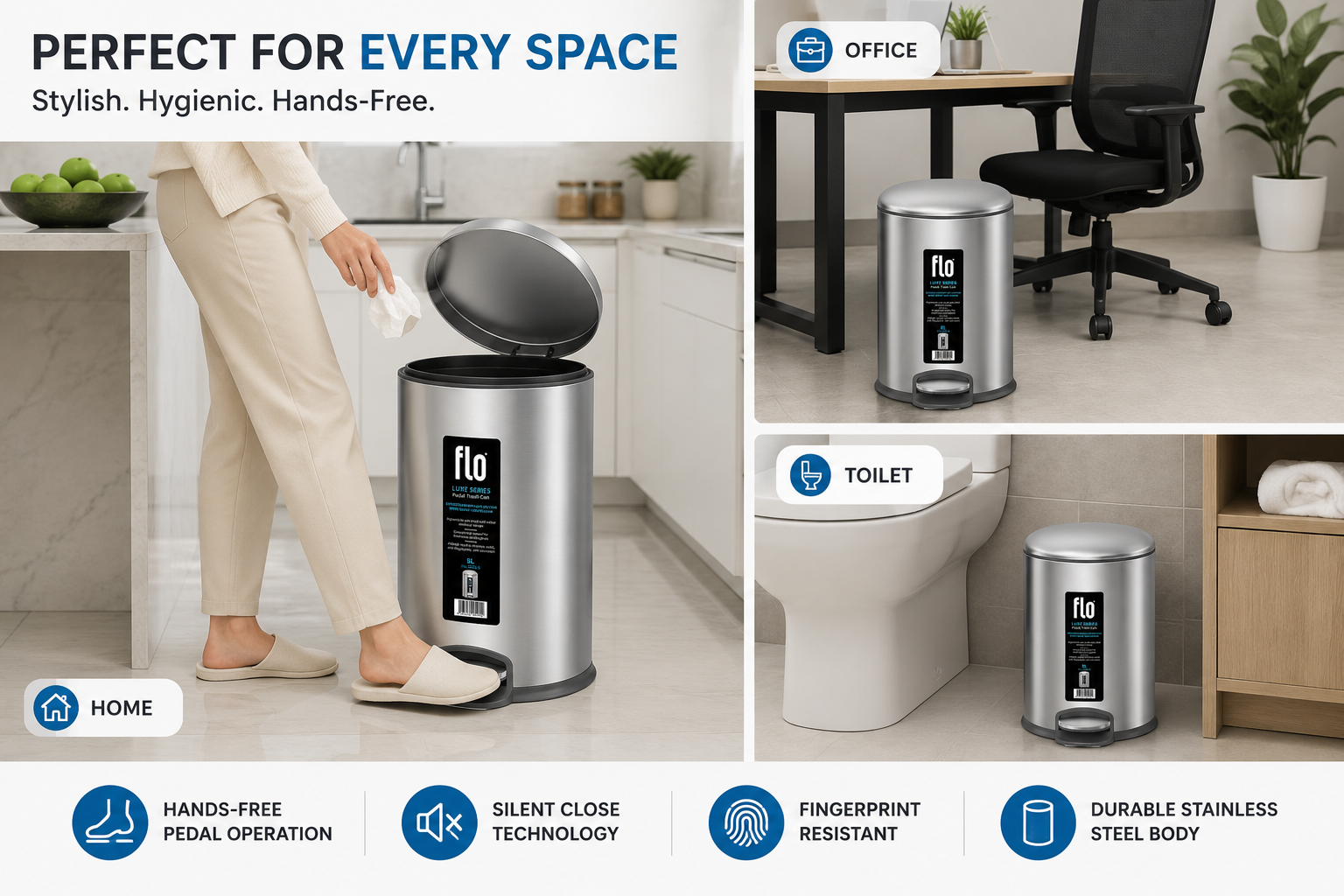 FLO S.S DUSTBIN - LUXE  MATT STEEL 5L