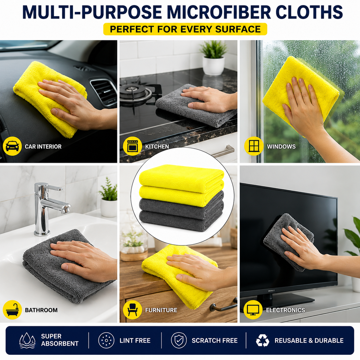 Microfiber Towel 30X30cm 380gsm-Pack of 8