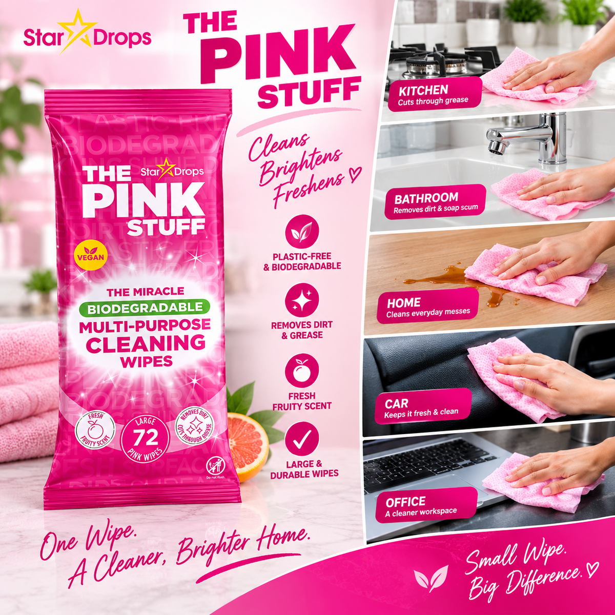 The Pink Stuff Cleaning Multipurpose Wipes 72 wipes