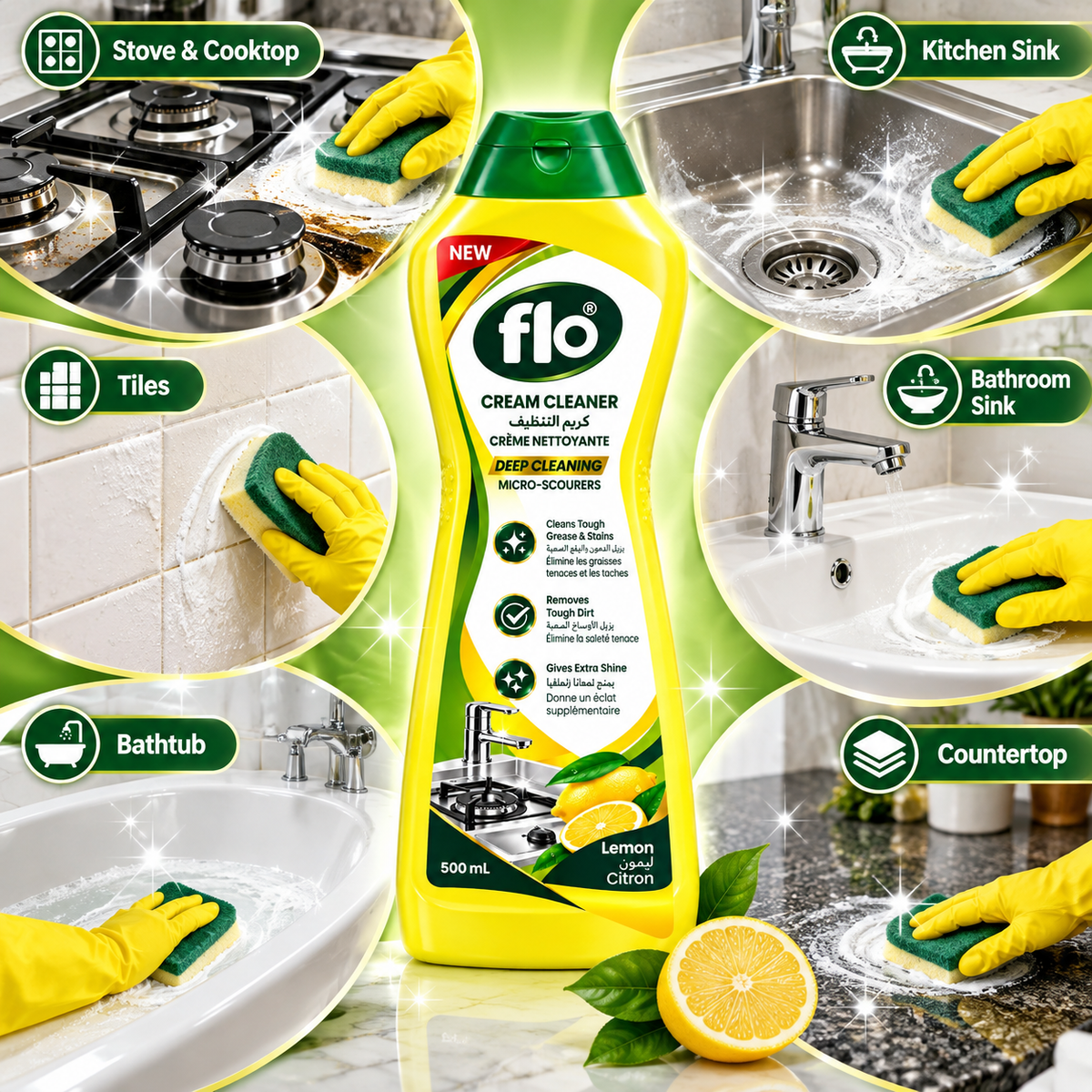 FLO Cream Cleaner Lemon 500ml Pack of 16
