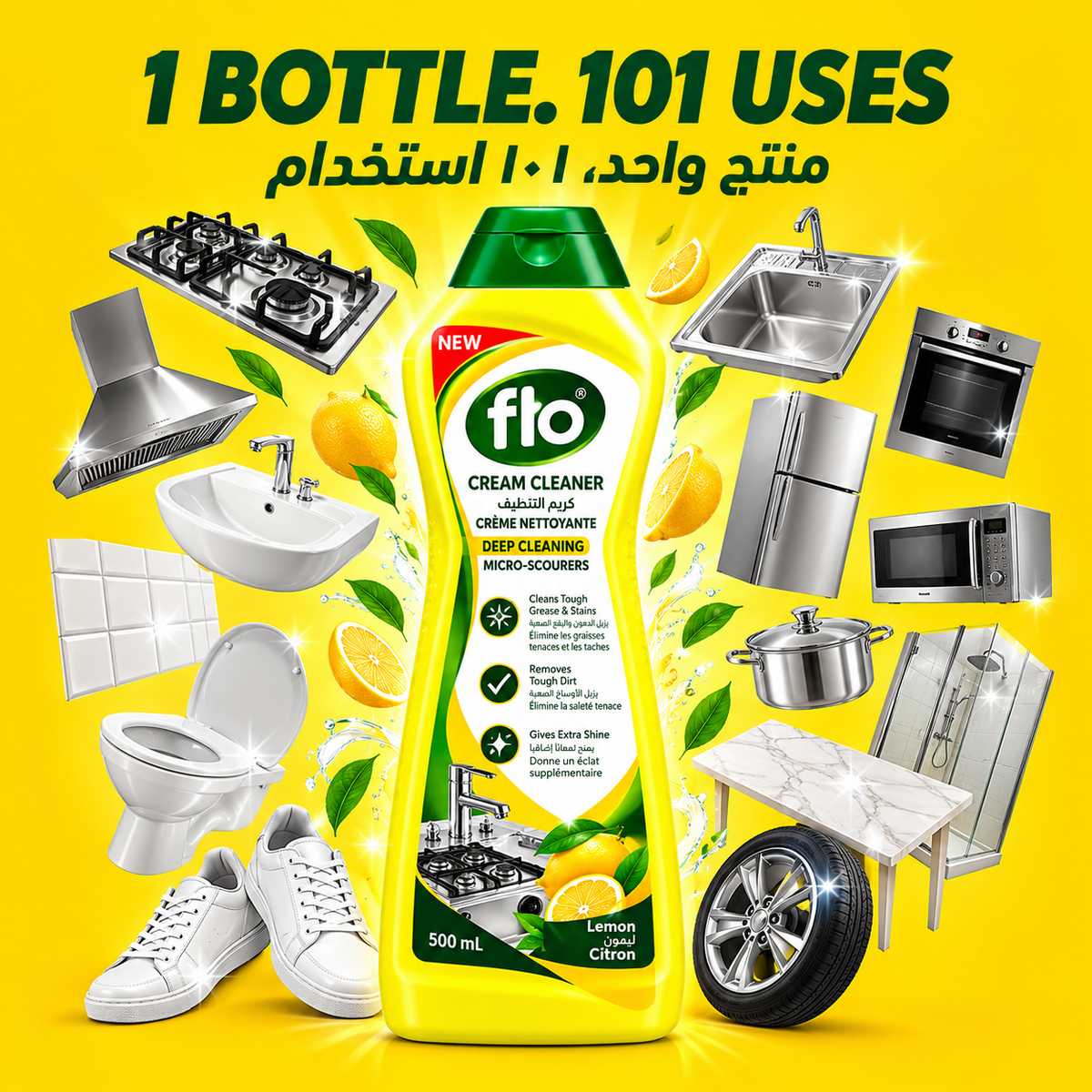 FLO Cream Cleaner Lemon 500ml Pack of 16
