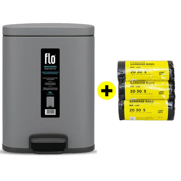 FLO DUSTBIN - ERGO TITANIUM GRAY 20L + FREE HD Garbage Black Roll S | 60X90CM | 3 Rolls
