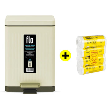 FLO DUSTBIN - MANOR MILK WHITE 10L + FREE HD Garbage White Roll XS | 54X60 | 4 Rolls