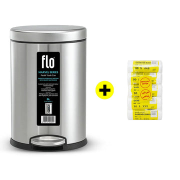 FLO DUSTBIN - MARVEL MATT STEEL 6L + FREE HD Garbage White Roll XXS | 45X52CM | 5 Rolls