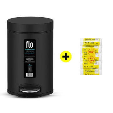 FLO DUSTBIN - SERENE BLACK 6L + FREE HD Garbage White Roll XXS | 45X52CM | 5 Rolls