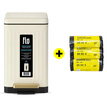 FLO S.S DUSTBIN - ARENA MILK WHITE 15L + FREE HD Garbage Black Roll S | 60X90CM | 3 Rolls