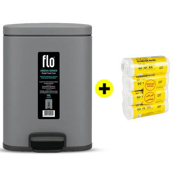 FLO S.S DUSTBIN - ARENA TITANIUM GRAY 10L + FREE HD Garbage White Roll XS | 54X60 | 4 Rolls