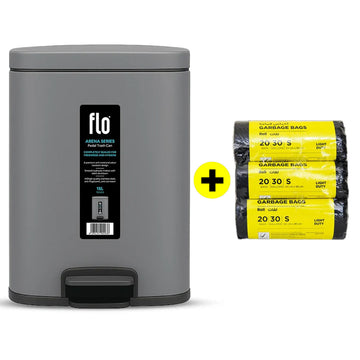 FLO S.S DUSTBIN - ARENA TITANIUM GRAY 15L + FREE HD Garbage Black Roll S | 60X90CM | 3 Rolls