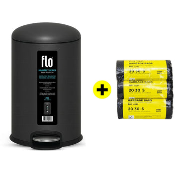 FLO S.S DUSTBIN - KIMBERLY BLACK 20L + FREE HD Garbage Black Roll S | 60X90CM | 3 Rolls