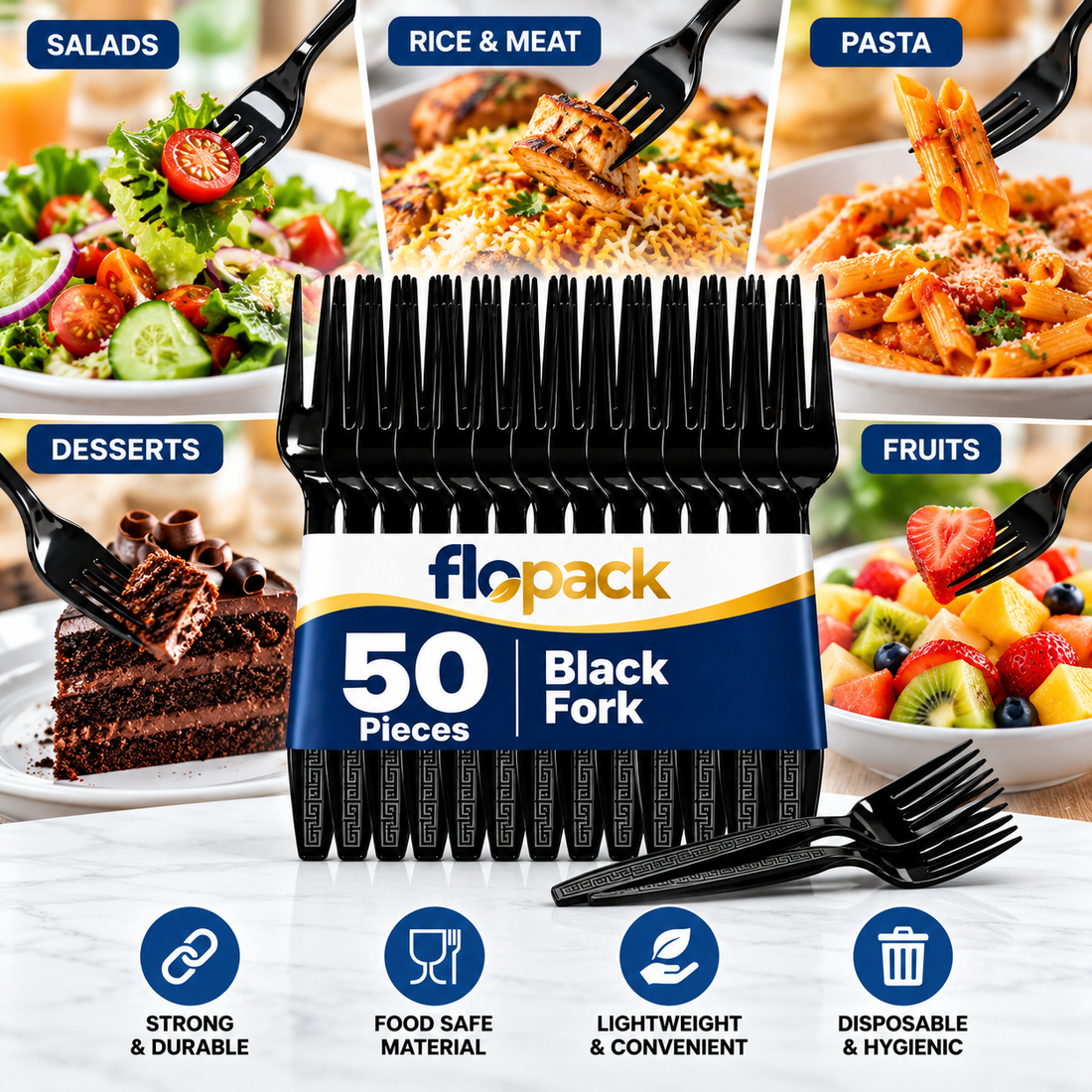 Black Disposable Fork 50PCS Heavy Duty