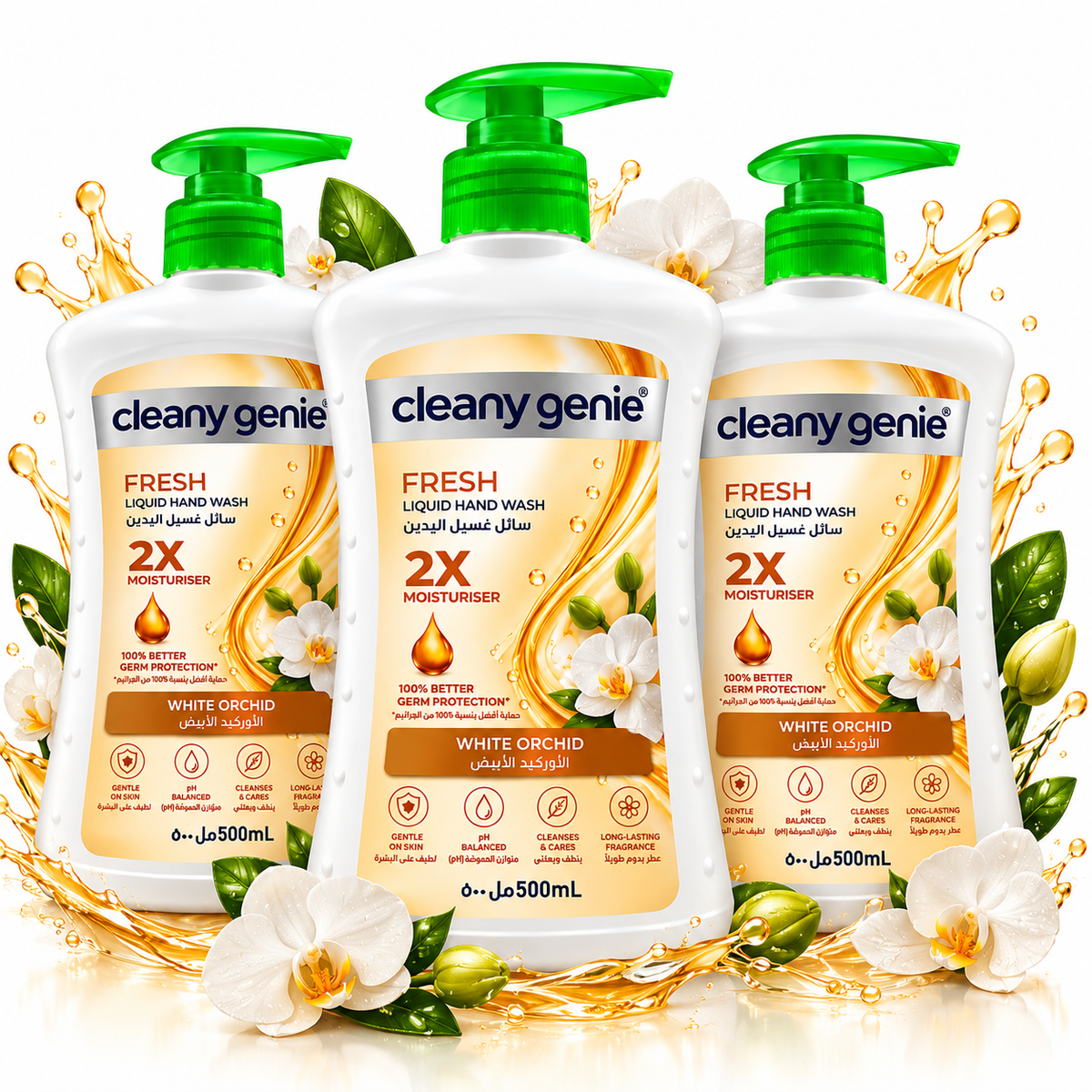 Cleany Genie Liquid Hand wash 500ml Fresh White Orchid Pack of 3