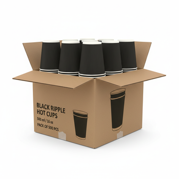 كوب أسود مستقيم مموج 8 أونصة | عبوة من 500 كوب