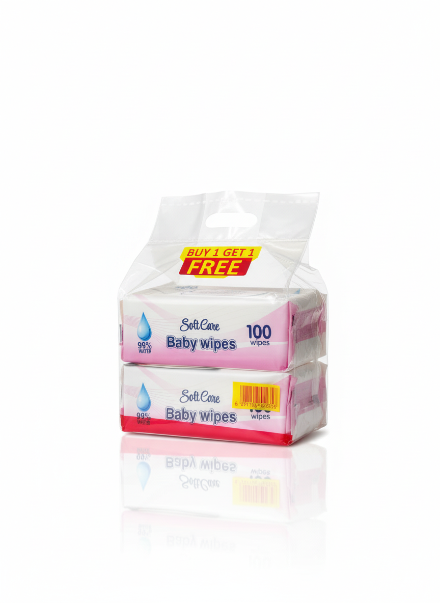 Soft Care Baby Wipes 100 wipes (1+1)