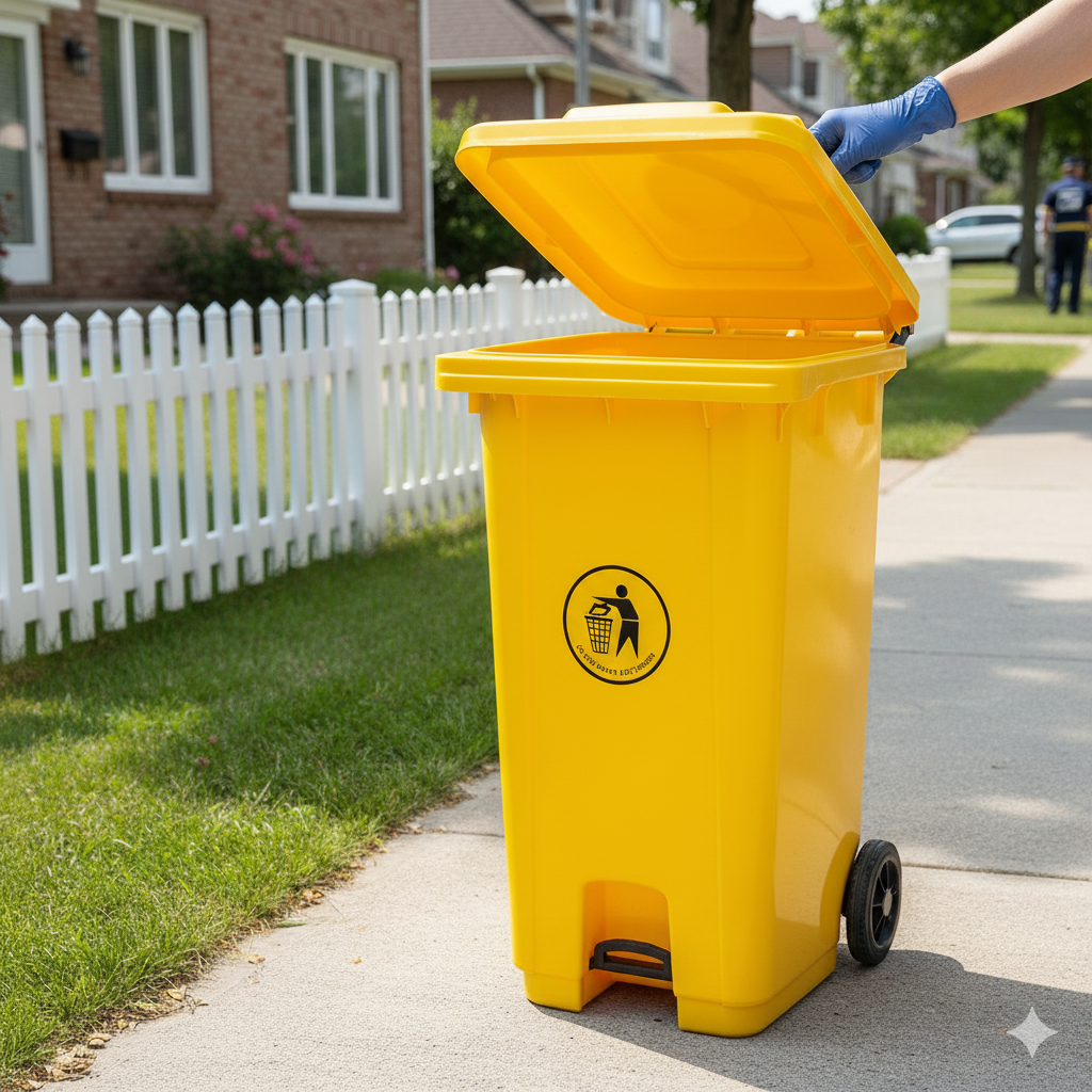 100L Plastic Dustbin with Pedal and Wheels YELLOW