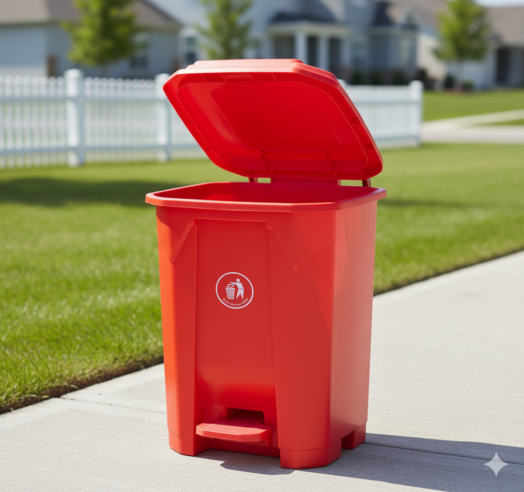 80L Plastic Dustbin with Pedal RED