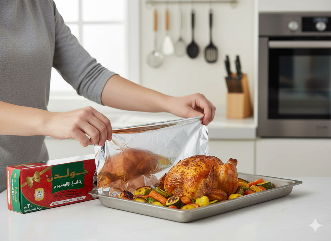 رقائق ألومنيوم ذهبية 30 سم 18 ميكرون | 1 كجم - عبوة من 6 قطع