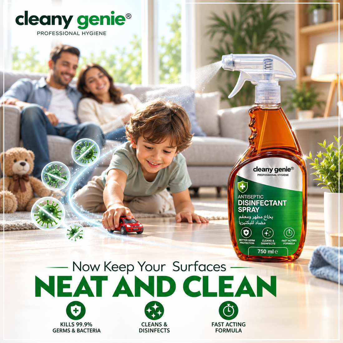 Cleany Genie Antiseptic Disinfectant Spray 750ml Twin Pack