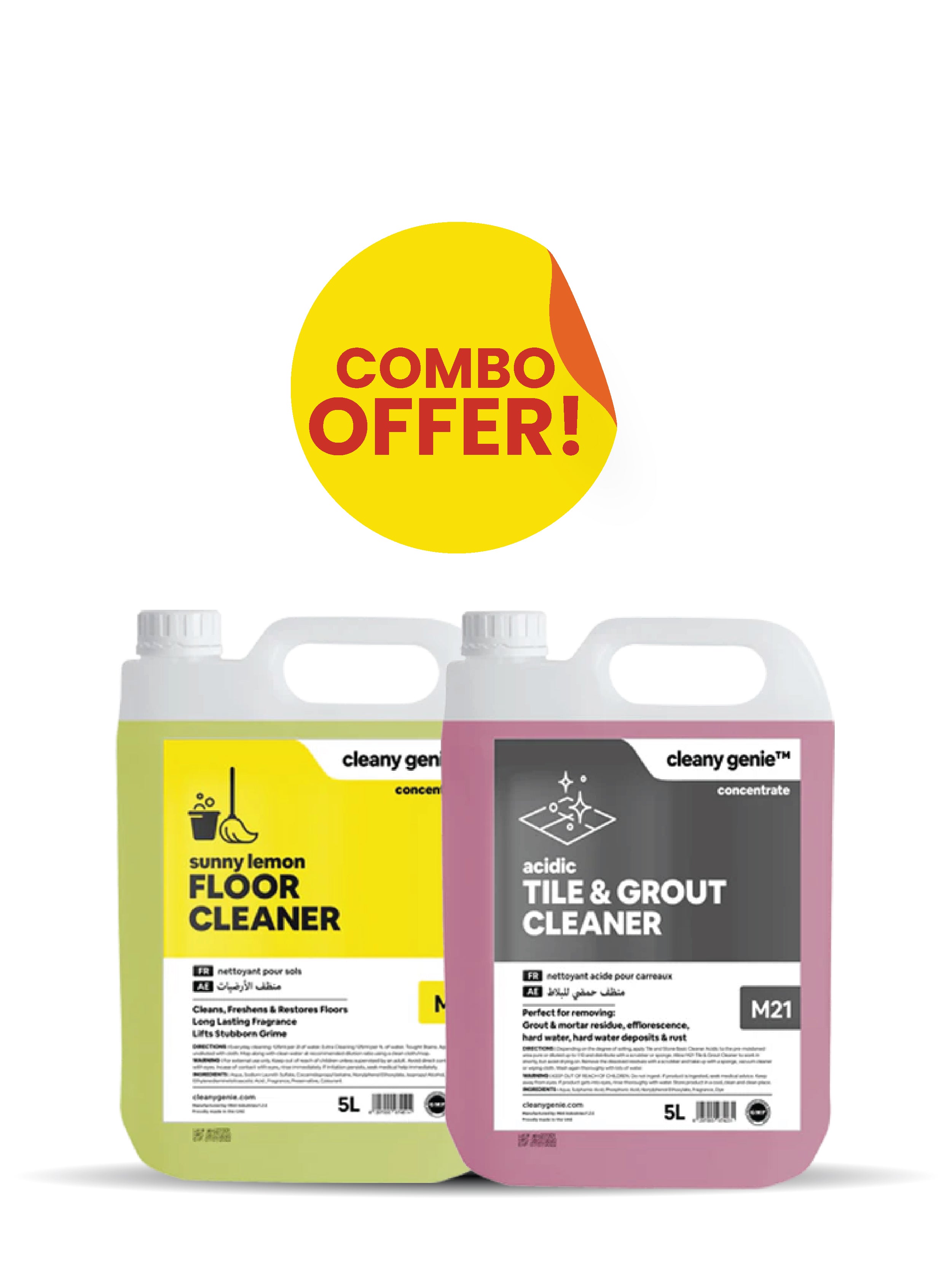 Floor Cleaner M4 | Sunny Lemon 5L + Acidic Tile & Grout Cleaner M21 | 5L Combo