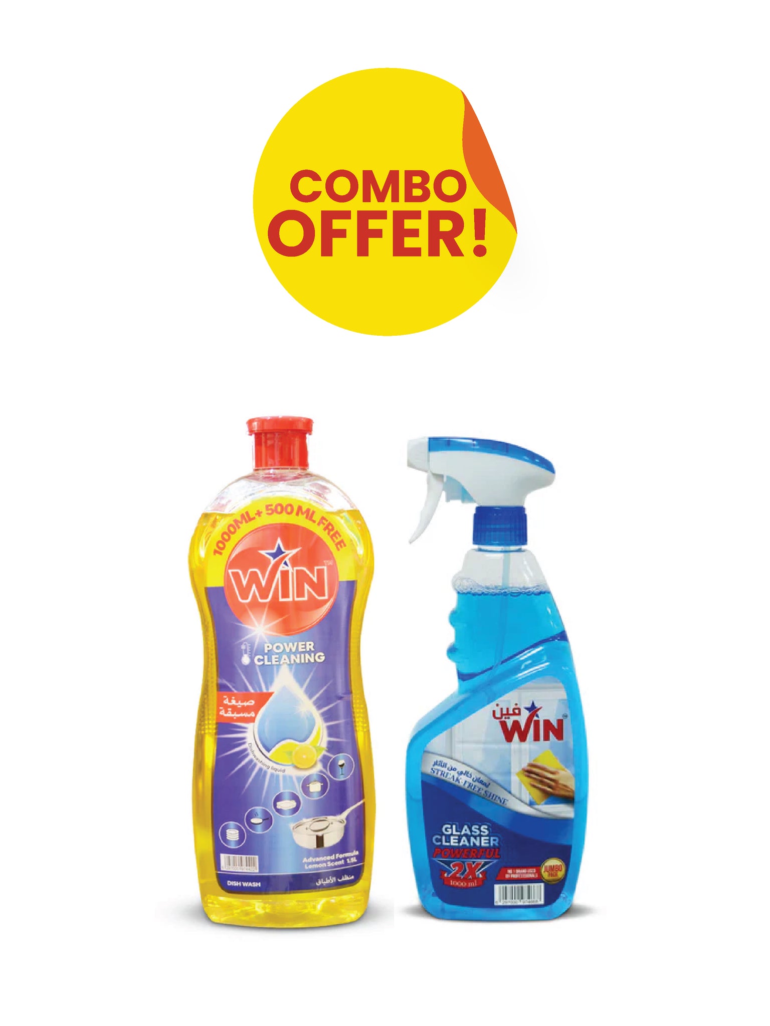 WIN DISHWASH LEMON 1.5L + WIN GLASS CLEANER 1L Combo