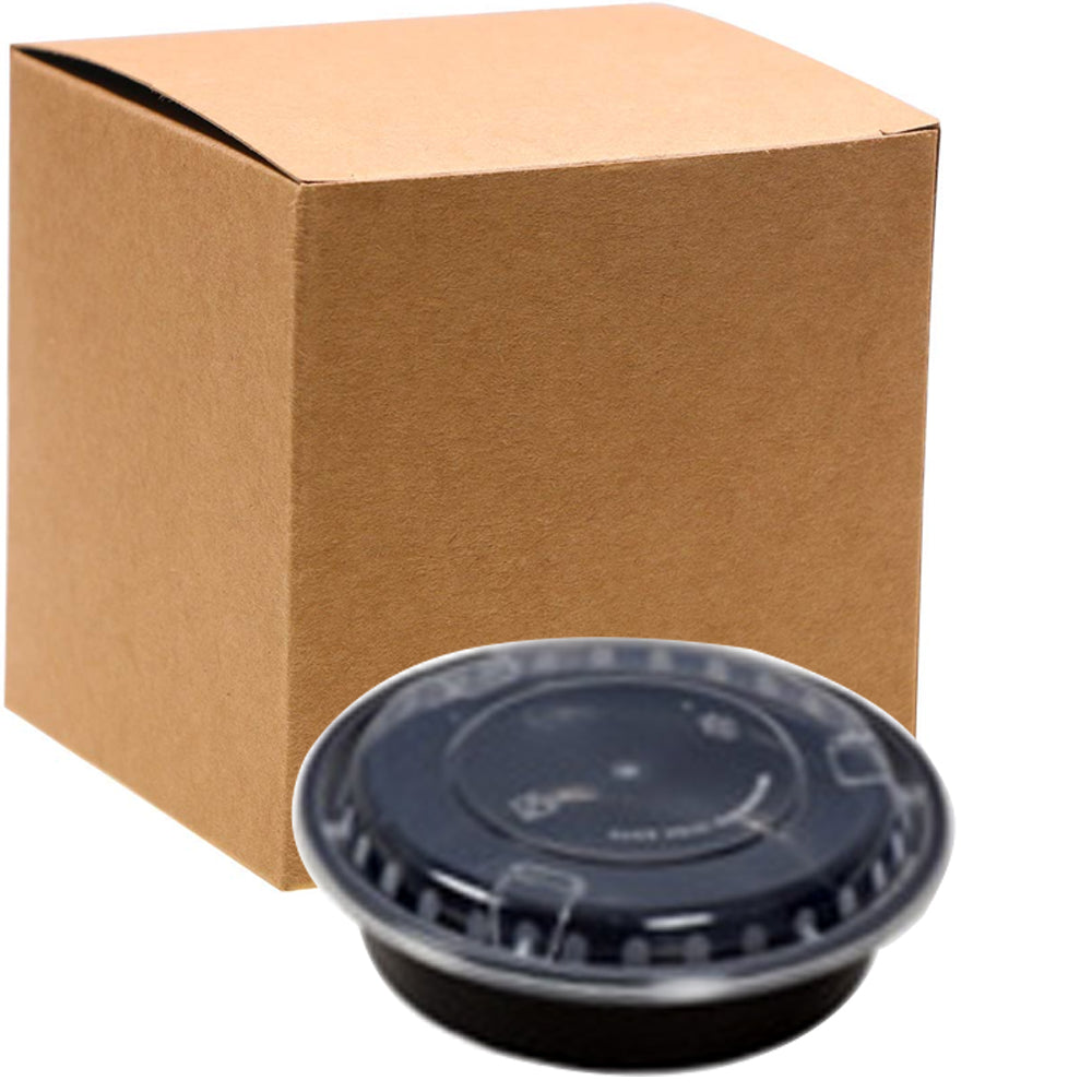 Micro. Cont. Round Black  with Lids 24oz ( 5x 15 ) | Pack of 75 |