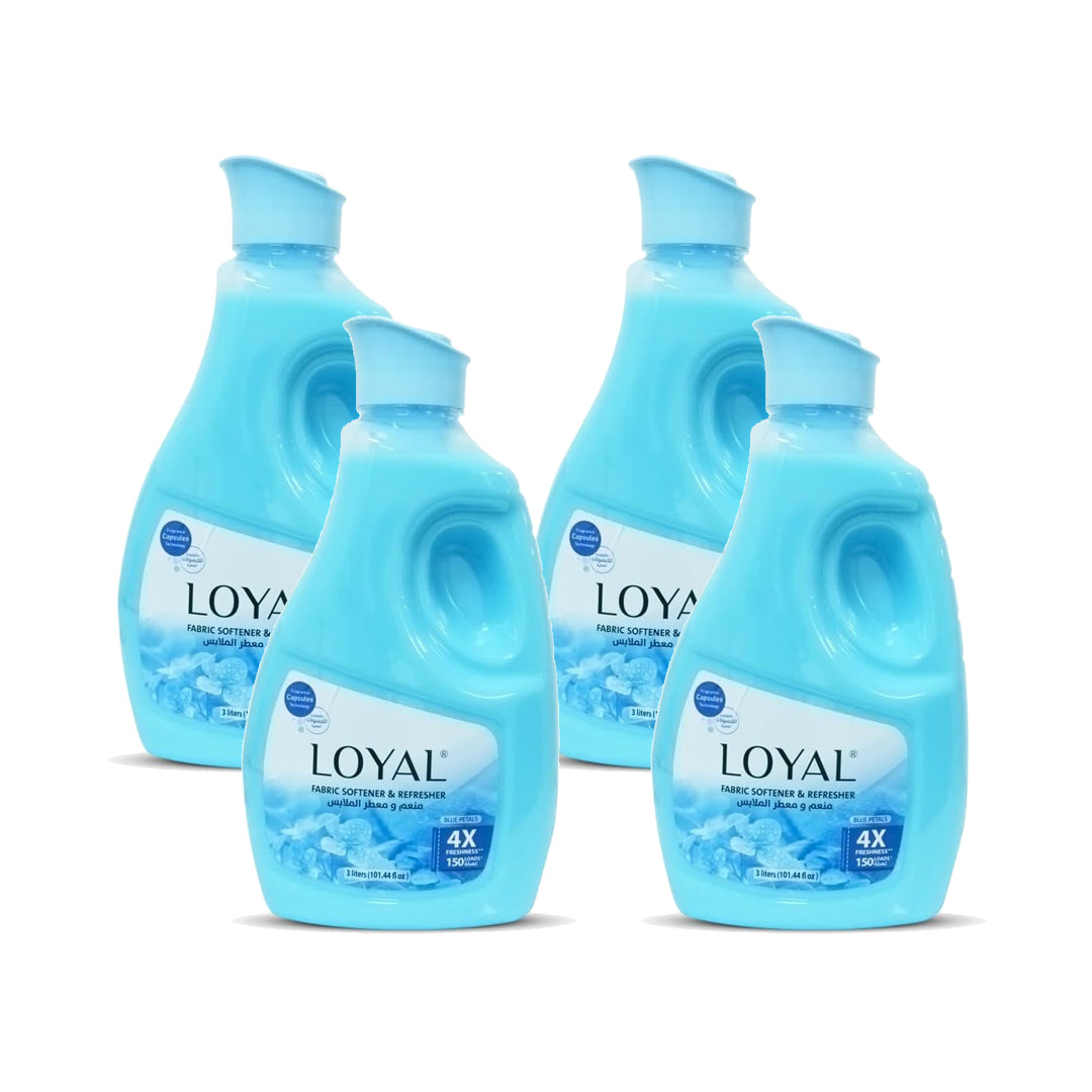 منعم ومنعش الأقمشة لويال ٣ لتر بتلات زرقاء - عبوة من ٤ قطع