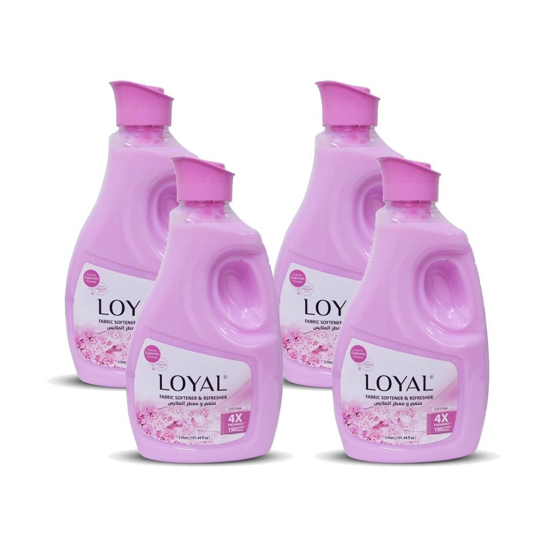 منعم ومنعش الأقمشة لويال 3 لتر، لون وردي ناعم - عبوة من 4 قطع