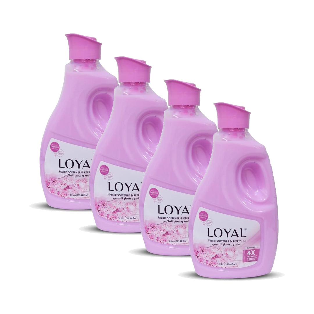 منعم ومنعش الأقمشة لويال 3 لتر، لون وردي ناعم - عبوة من 4 قطع