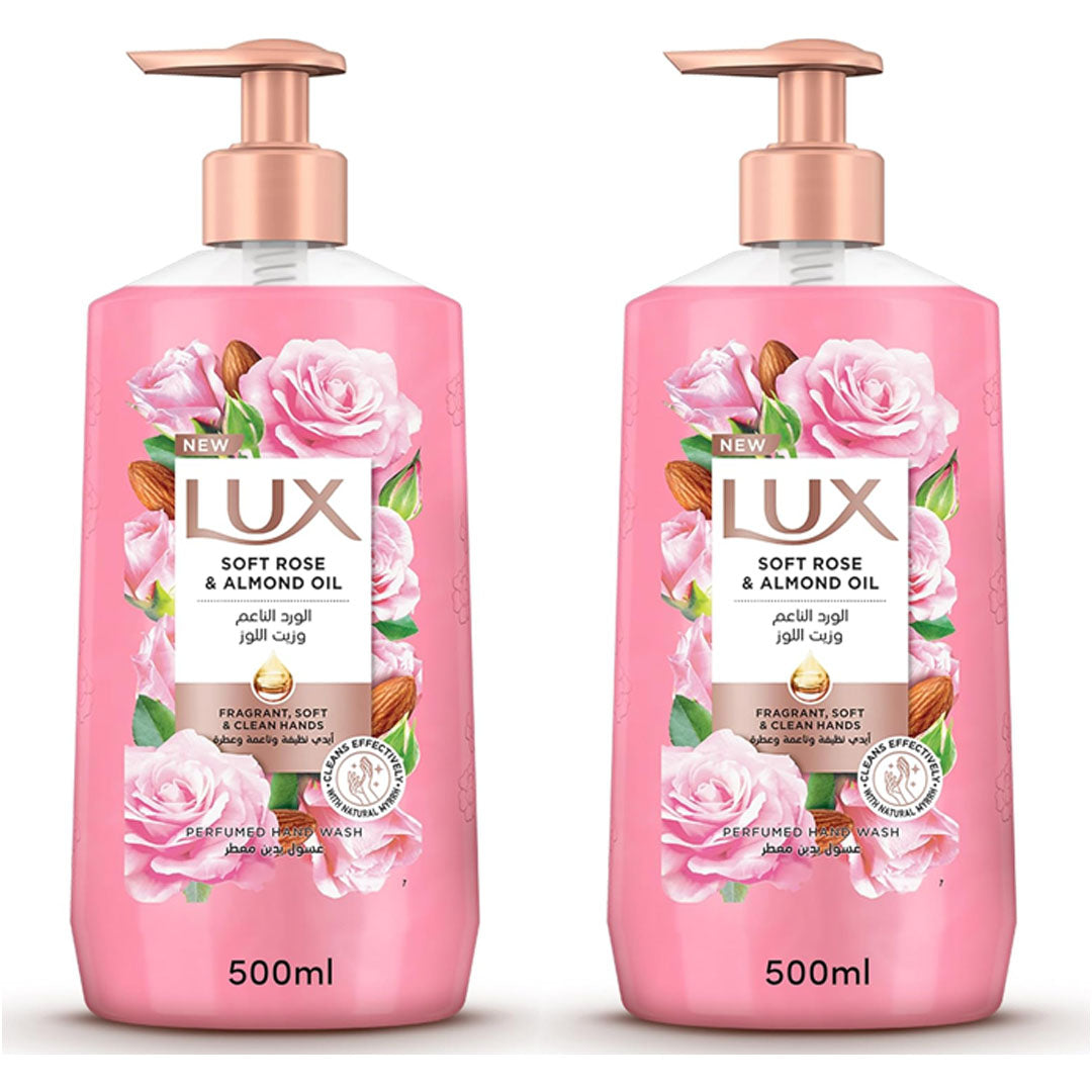 غسول لليدين معطر من لوكس، 500 مل، الورد الناعم (عبوة مزدوجة)