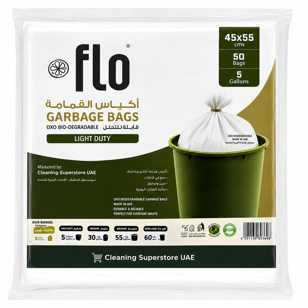 FLO Light Duty Garbage 50 Bag White Rolls XXS | 45X55CM 5 Gallons