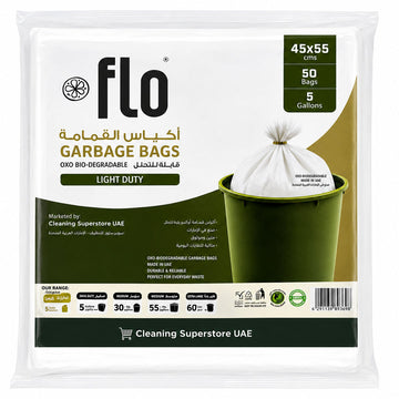 FLO Light Duty Garbage 50 Bag White Rolls XXS | 45X55CM 5 Gallons