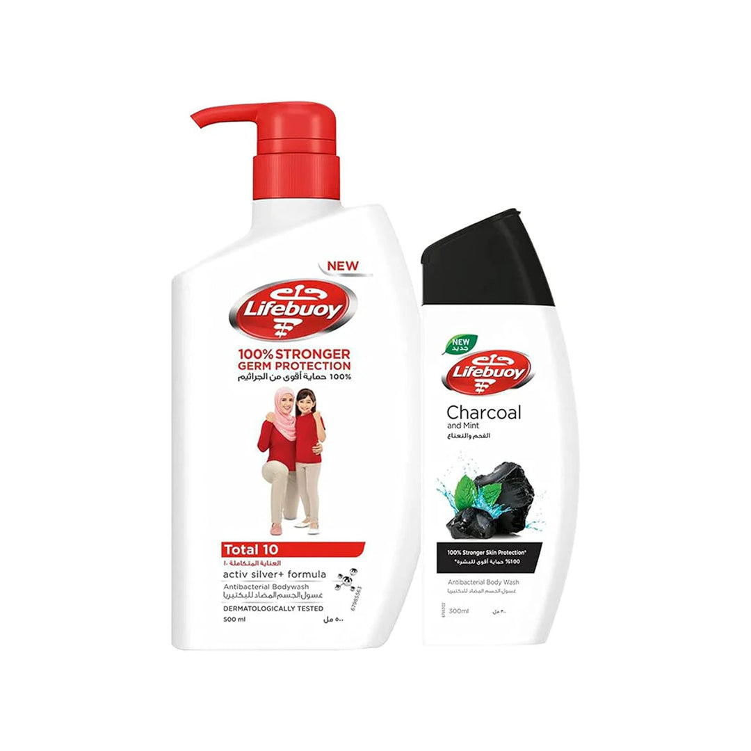 Lifebouy Body Wash Total 10 + Charcoal 500Ml+280Ml
