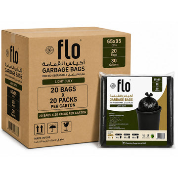 FLO Light DutyGarbage 20 Bag Black S | 65X95CM 30 Gallons | Pack of 20