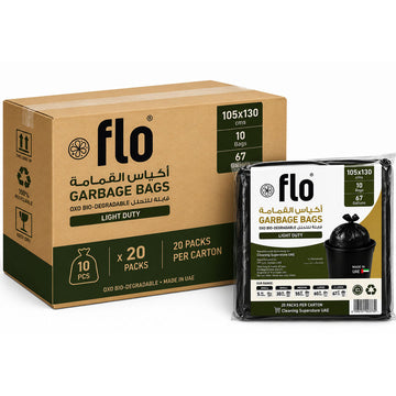 FLO Light DutyGarbage 10 Bag Black XL | 105X130CM | Pack of 20