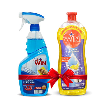 مجموعة منظف الأطباق بالليمون من وين، سعة 1.5 لتر + منظف الزجاج من وين، سعة 1 لتر