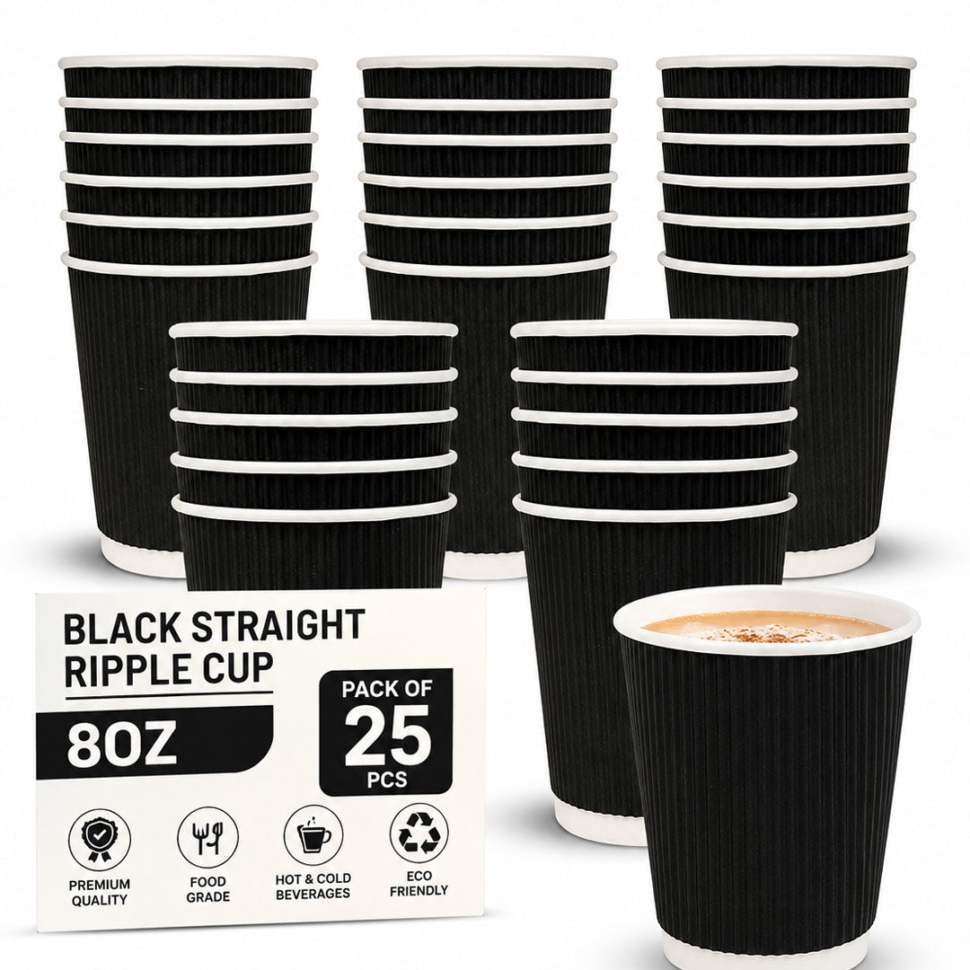 Black Straight Ripple Cup 8OZ | Pack of 25