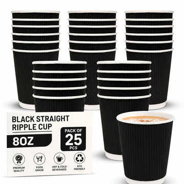 Black Straight Ripple Cup 8OZ | Pack of 25