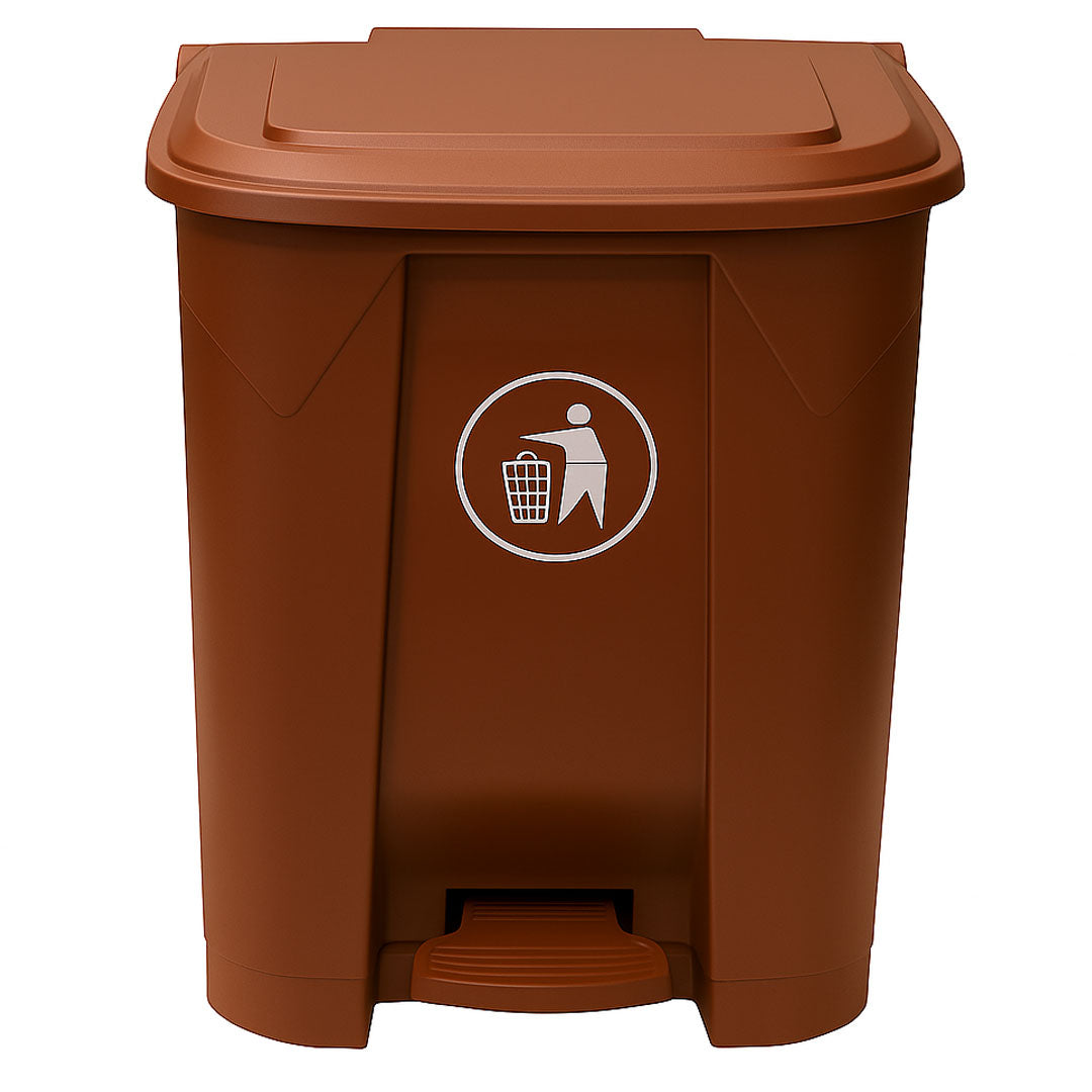 80L Plastic Dustbin with Pedal BROWN