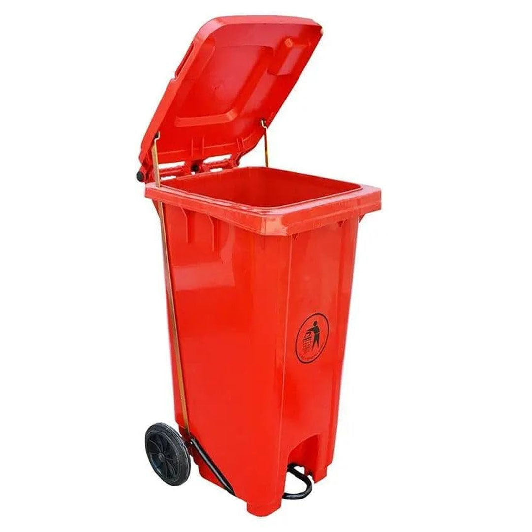 100L Plastic Dustbin with Pedal and Wheels RED