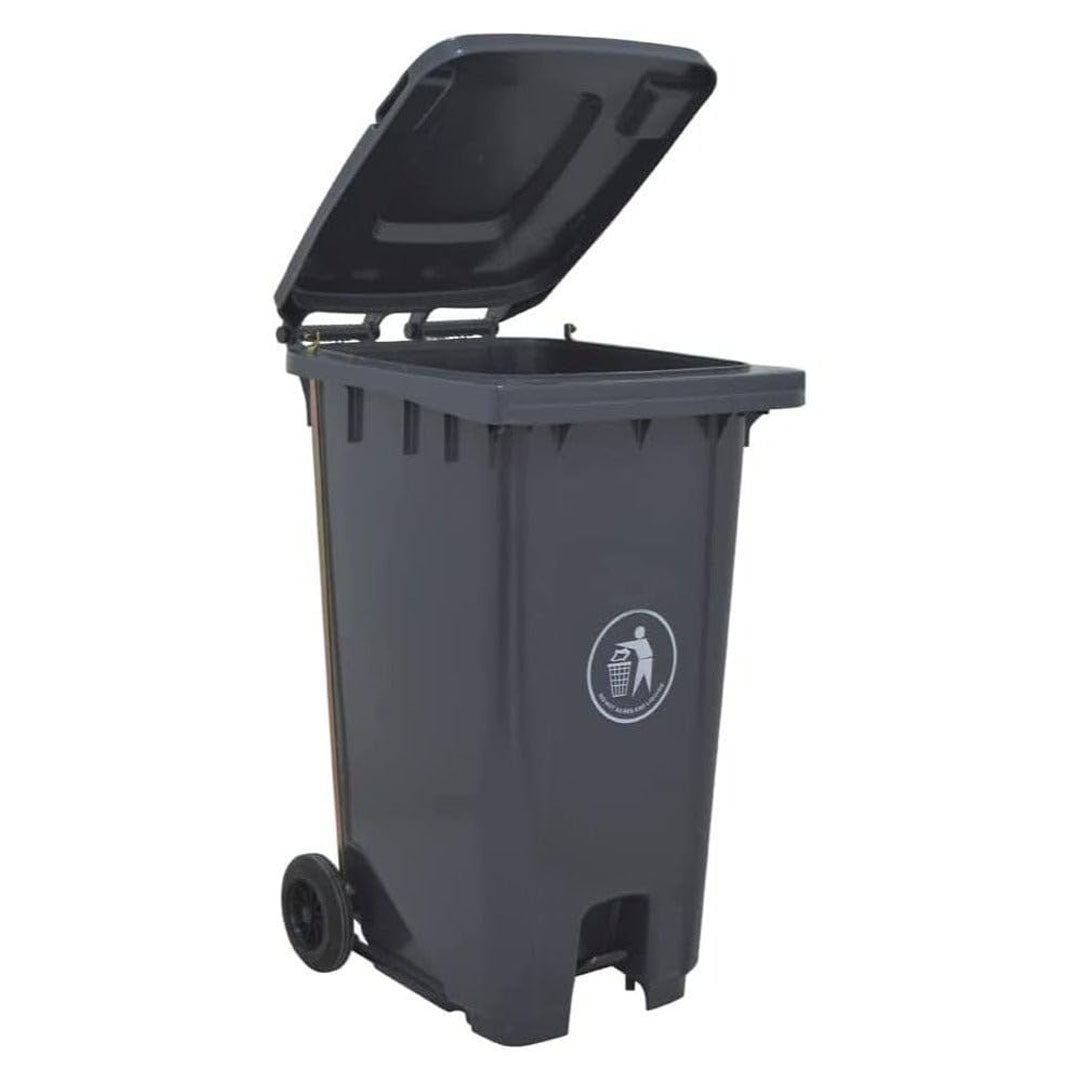 100L Plastic Dustbin with Pedal and Wheels GREY