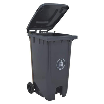 100L Plastic Dustbin with Pedal and Wheels GREY